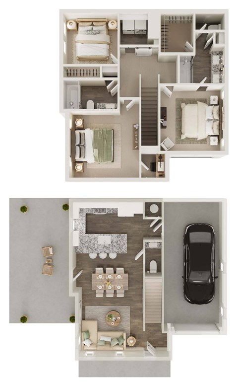 Floor plan for 3 beds, 2.5 baths, 1379 sqft